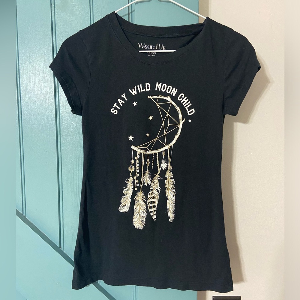 Wound Up Women’s Stay Wild Moon Child Black Tee Size Small